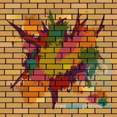 Brick Wall Shows Brick-wall Splattered And Splashes Stock Image