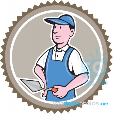 Bricklayer Mason Plasterer Rosette Cartoon Stock Image