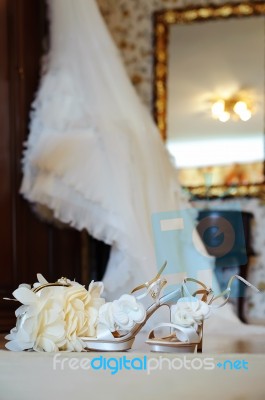 Bridal Shoes And Bag Stock Photo