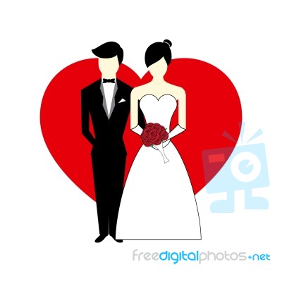 Bride And Groom With Heart Illustration Stock Image