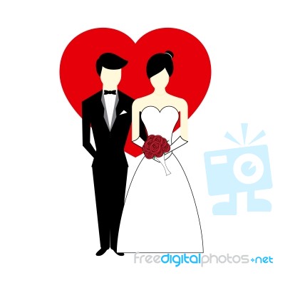 Bride And Groom With Heart Illustration Stock Image