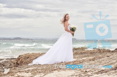 Bride At Snapper Rock Beach In New South Wales Stock Photo