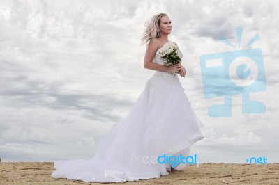 Bride At Snapper Rock Beach In New South Wales Stock Photo