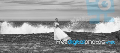 Bride At Snapper Rock Beach In New South Wales Stock Photo