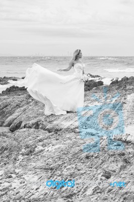 Bride At Snapper Rock Beach In New South Wales Stock Photo