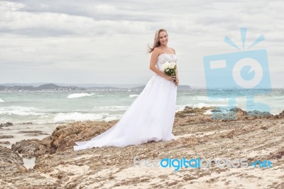 Bride At Snapper Rock Beach In New South Wales Stock Photo