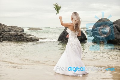 Bride At Snapper Rock Beach In New South Wales Stock Photo