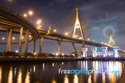 Bridge Construction On Night Landscape Stock Photo