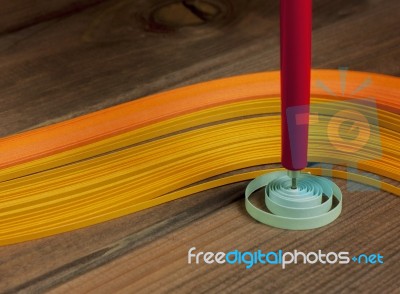 Bright Colored Background Items For Quilling (paper, Ruler) Stock Photo