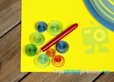 Bright Colored Background Items For Quilling (paper, Ruler) Stock Photo