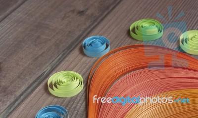 Bright Colored Background Items For Quilling (paper, Ruler) Stock Photo