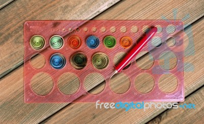 Bright Colored Background Items For Quilling (paper, Ruler) Stock Photo