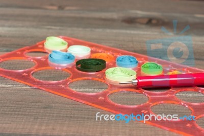 Bright Colored Background Items For Quilling (paper, Ruler) Stock Photo