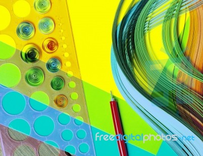 Bright Colored Background Items For Quilling (paper, Ruler) Stock Photo