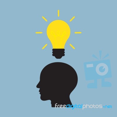 Bright Light Bulb On Top Of Human Head Stock Image