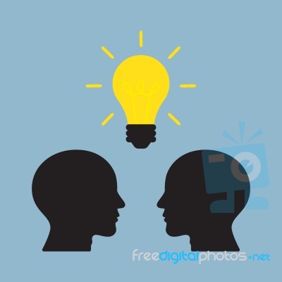 Bright Light Bulb On Top Of Human Heads Stock Image