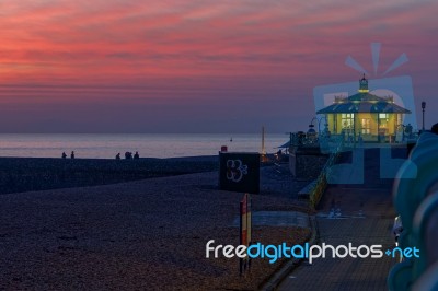 Brighton, East Sussex/uk - January 26 : View Of A Cafe On The Be… Stock Photo