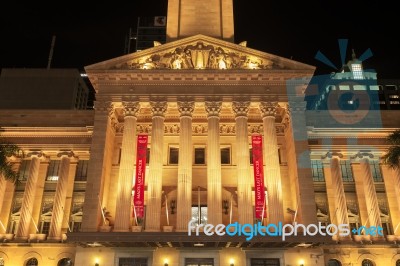 Brisbane, Aus - April 28th 2018: Brisbane City Hall At Night. The Building Is Used For Royal Receptions, Pageants, Orchestral Concerts, Civic Greetings, Flower Shows, School Graduations. April 28th 2018 Stock Photo