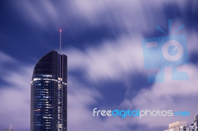 Brisbane, Australia - Saturday 25th November, 2017: View Of Brisbane City Skyscrapers At Night With Clouds On Saturday 25th November 2017 Stock Photo