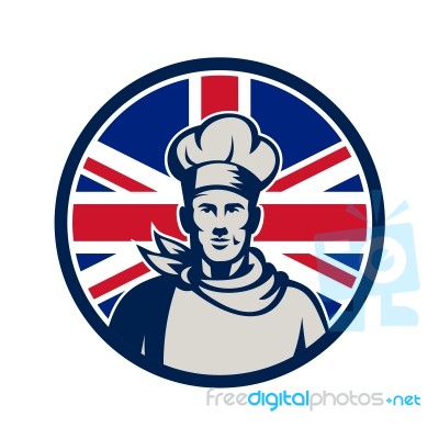 British Baker Chef Union Jack Flag Icon Stock Image