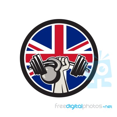 British Hand Lift Barbell Kettlebell Union Jack Flag Icon Stock Image