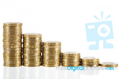 British Pound Sterling Coins In Decreasing Heights Stock Photo