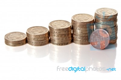 British Pound Sterling Coins Stack Stock Photo