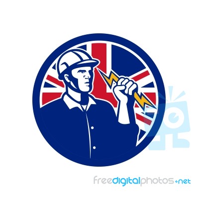 British Power Lineman Union Jack Flag Icon Stock Image