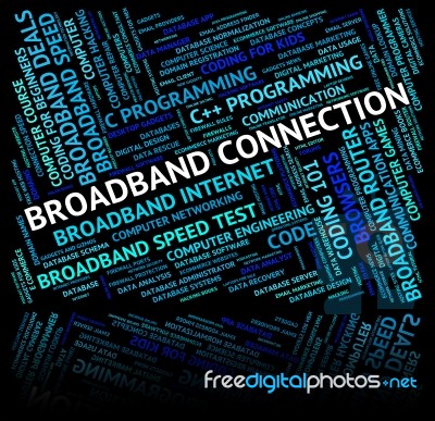 Broadband Connection Means World Wide Web And Computer Stock Image