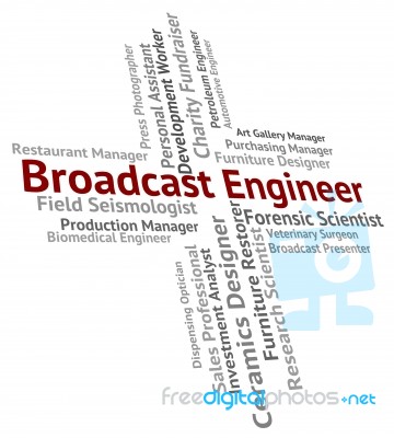 Broadcast Engineer Indicating Proclaim Occupation And Transmission Stock Image