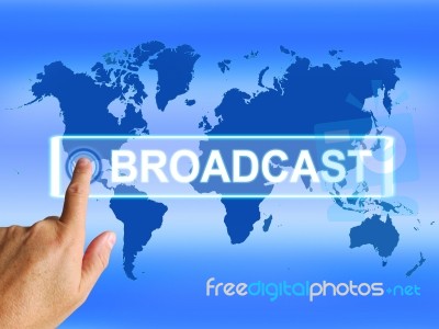 Broadcast Map Shows Internet Broadcasting And Transmission Of Ne… Stock Image