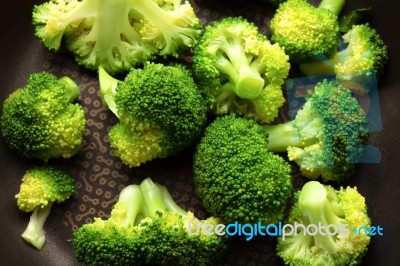 Broccoli Closeup In Pan Stock Photo