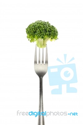 Broccoli On Fork Stock Photo