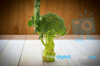 Broccoli On  Wooden Background Stock Photo