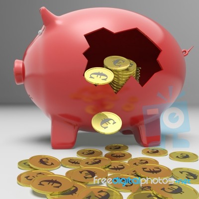 Broken Piggybank Showing European Savings Stock Image