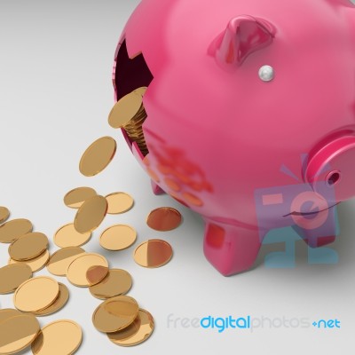 Broken Piggybank Showing Regular Earnings Stock Image