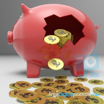 Broken Piggybank Shows Britain Bank Deposits Stock Image