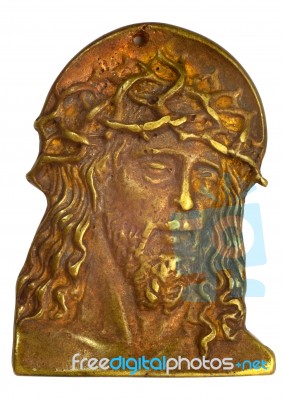 Bronze Bas-relief With Head Of Jesus Christ Stock Photo