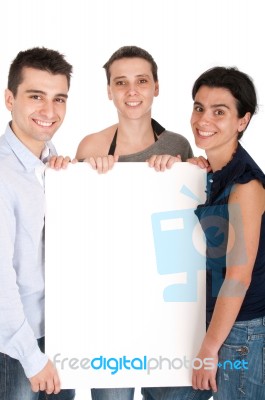 Brother And Sisters Holding Banner Stock Photo