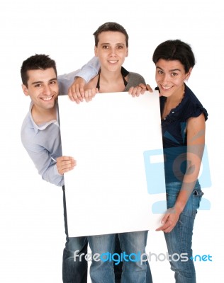 Brother And Sisters Holding Banner Stock Photo