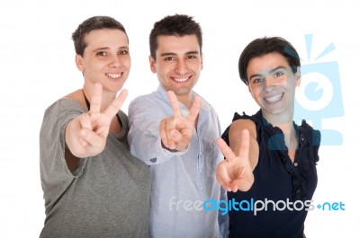 Brother And Sisters Showing Victory Sign Stock Photo