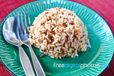 Brown Cooked Rice Stock Photo