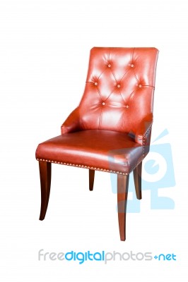 Brown Leather Chair Isolated On White With Clipping Path Stock Photo