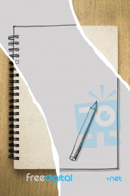 Brown Notebook Or Sketchbook On Wooden Table Stock Image