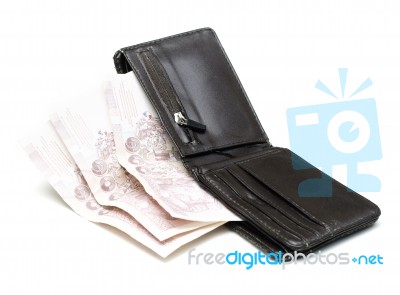 Brown Wallet With Thai Paper Currency Stock Photo