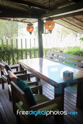 Brown Wooden Table And Chair Stock Photo