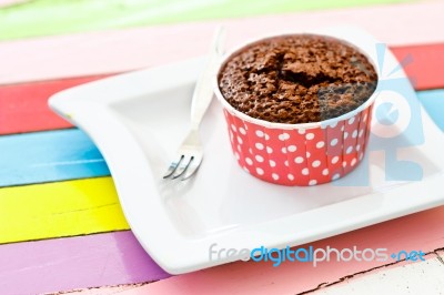 Brownie In Red Cup Stock Photo