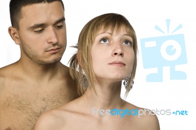 Brunette Woman With Blue Eyes And Man Stock Photo