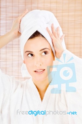 Brunette Woman With Towel Stock Photo