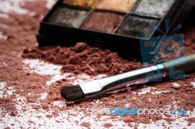 Brush And Eye Shadow Cosmetic Set Stock Photo